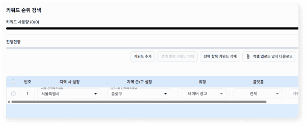 키워드 순위 검색 화면